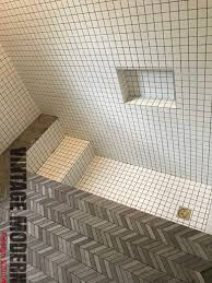 The bathtub tile is subway 4. Sunken Shower Tile Roman Tub Bathroom Remodeling Project Austin Tx Pt 2 Vintage Modern Design Build In Austin Texas