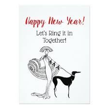 New Years Art Deco Fashionable Woman Whippet Dog Card New Year S Eve Happy New Year Designs Party Celebration Sain New Year Art Happy New Year Design Whippet