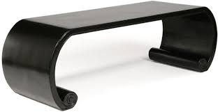 Vintage modern waterfall coffee table with scroll legs. Low Scroll Table Black Lacquer Coffee Tables