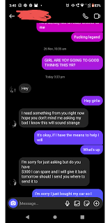 One of the girls I was friends in high school with finally responded... And  asked me for money. : rmildlyinfuriating