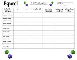 Spanish Ar And Er Ir Verbs Dice Games And Conjugation Charts Bundle