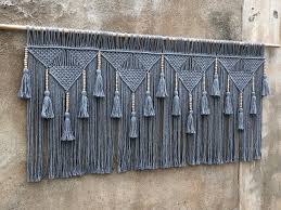 Bohemian macrame wall hanging diy pinterest headboards decorating. Gray Macrame Headboard Geometric Wall Art Decoration Large Etsy Macrame Headboard Macrame Patterns Tutorials Geometric Wall Art