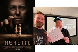 Hi rmovies! We are Scott Beck & Bryan Woods, writersdirectorsproducers  of HERETIC, the new A24 horror-thriller starring Hugh Grant, in theaters  now! We also directed 65 and co-wrote A QUIET PLACE. Ask