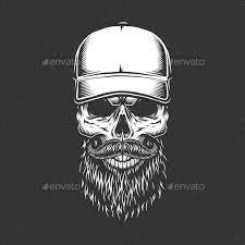 Skull In Baseball Cap Cap Illustration Skull Art Baseball Vector