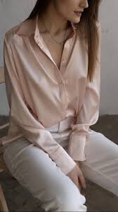 Women Silk Shirt In Peach Pink Stretch Silk Blouse Long Sleeve Blouse Womens Button Down Shirt Office Silk Shirt Silk Clothing Silk Top Silk Shirt Outfit Silk Outfit Long Blouse