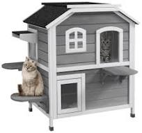 PawHut Maison pour Chats avec Toit en Asphalte, Niche pour Chats  d'extérieur avec escaliers, Villa pour Chats à 2 étages, imperméable,  Jardin, Bois de ...