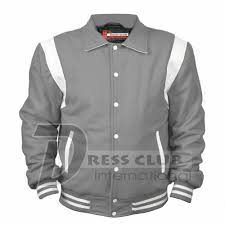 Black And White Baseball Jacket American Letterman Baseball Jacket Gray Body White Insert College Varsity Jacket Dressclub Varsityjacket Casual In 2020 Varsity Jacket Gray Jacket Baseball Jacket