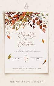 Sienna Bohemian Rustic Fall Wedding Invitation Template Etsy Autumn Invitations Fall Wedding Invitations Orange Wedding Invitations