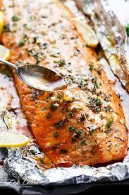 Honey Garlic Butter Salmon In Foil By Cafe Delites Recipe Salmon In Foil Recipes Honey Garlic Salmon Baked Salmon Recipes