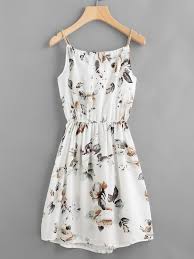 Floral Print Random Drawstring Elastic Waist Cami Dress Shein Sheinside Fashion Pretty Outfits Cute Dresses