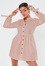 Missguided Blush Tie Cuff Smock Shirt Dress In 2020 Shirt Dress Dresses Dress Shirt Sleeves