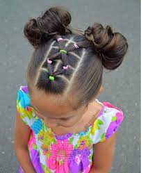 Adding Some Color To This Rainy Day Elastic Accent Into Messy Buns Have A Great Monday Lil Girl Hairstyles Kids Hairstyles Little Girl Hairstyles