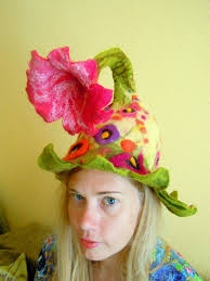 Bell Shaped Hat With Pink and Purple Poppies Pixie Hat Theater Hat Flower  Costume Felt Hat Flower Hat Sauna Hat Winter Hat Felt Wool Hat