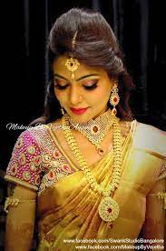 Traditional Southern Indian Bride Sushmitha Wears Bridal Silk Saree And Jewellery For Her Reception Wedding Blouse Designs Bridal Hairdo Fashion Blouse Design