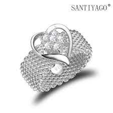 锆石戒指 外贸批发镀925银网锆石爱心戒指指环 阿里巴巴 925 ring heart ring jewelry