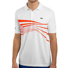 The shirts will feature varying touches of blue, red and white to accent the predominantly plain backgrounds of the tops, with graphics inspired by the lines of the tennis court. Buy Lacoste Novak Djokovic Indian Wells Polo Men White Red Online Tennis Point