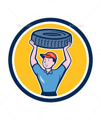 Tireman Mechanic With Tire Cartoon Circle In 2020 Tired Cartoon Motorcycles Logo Design Cartoon Styles