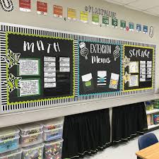 Black And White Striped Bulletin Board Paper I Love These Striped Borders With A Pop Of Color On A Black Background Math Focus Walls Teacher Classroom Focus Boards