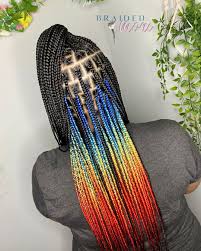 Black And Rainbow Box Braids Amoni On Instagram Medium Knotless Box Braids Waist Length 2 1 2 Packs 1b Natural Black 1p In 2020 Box Braids Medium Hair Braids Box Braids Hairstyles