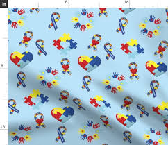 Colorful jigsaw puzzle four pieces. Blue Autism Puzzle Piece Asd Awareness Spoonflower Fabric By The Yard Ebay