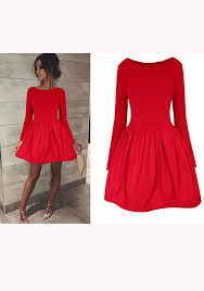Elle se décline en de. Mini Robe Evasee Col Rond Manches Longues Elegant De Soiree Rouge Robes Mini Robes