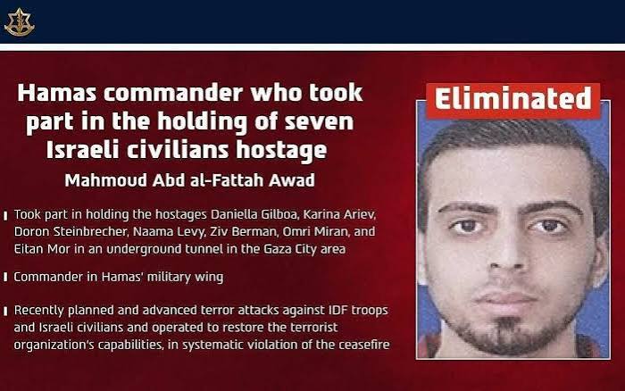 IDF says Hamas commander who held 7 hostages killed in Gaza City strike | The Times of Israel