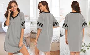 Hecho de algodón 100% a estrenar, material suave y de alta calidad, ajuste ajustado. Amazon Com Ekouaer Camison De Algodon Tipo Camisa Con Manga Corta Y Cuello En V De Corte Holgado Pijama Para Mujer Tallas S A Xxl Clothing