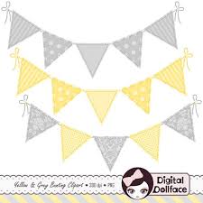 Yellow And Gray Bunting Flag Clip Art Digital Banner Clipart Graphics Baby Shower Invitaciones Etsy Clipart