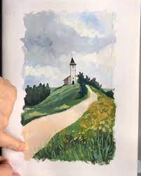 Gouache Landscape Video Gouache Art Watercolor Landscape Paintings Painting Art Projects