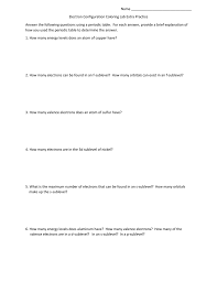 In this electron configuration worksheet, students write the electron configurations of 22 elements and compare their valence electron configurations. Electron Configuration Lab Free Photos