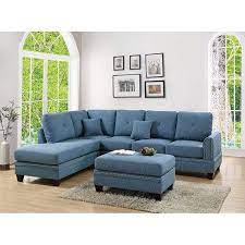 2 Pcs Sectional Sofa Blue Modern Sectional Reversible Chaise Sofa Pillows Cotton Blended Fabric Couch Living Room Furniture Walmart Com Living Room Sets Couches Living Room Living Room Furniture Styles