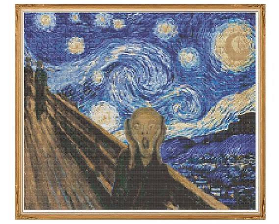Starry Night Scream - Downloadable Cross Stitch Pattern Munch Van Gogh  Painting Mash up Blue Brown the Scream Stary Night INSTANT DOWNLOA - Etsy  Hong Kong