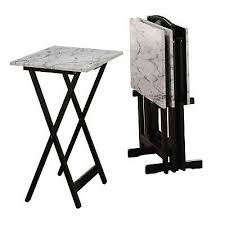 5 Piece White Faux Marble Tv Snack Food Tray Set Black Stand Dining Cart Storage Ebay Tv Tray Set Tv Tray Table Folding Tv Trays