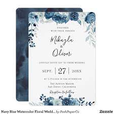 Navy Blue Watercolor Floral Wedding Invitation Zazzle Com Watercolor Floral Wedding Invitations Floral Wedding Invitations Blue Wedding Invitations