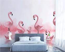 Beibehang Wallpaper Mural Modern 3d Flamingo Children Room Background Wall Boy Girl Cute Pink Room Backg Girls Room Wallpaper Pink Room Pink Flamingo Wallpaper