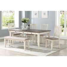 White And Gray 6 Piece Dining Set Grace Use Bench In Hall Buy 2 Extra Chairs White Dining Set Grey Dining Room Dining Room Sets