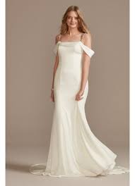 Find the perfect wedding dress for your big day. Off Shoulder Cowl Neck Crepe Satin Wedding Dress David S Bridal