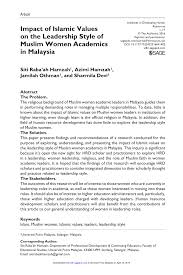 * date subject to change. Pdf Impact Of Islamic Values On The Leadership Style Of Muslim Women Academics In Malaysia