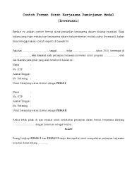 Surat pengunduran diri diharapkan akan memberikan dampak positif bagi anda. Contoh Format Surat Kerjasama Peminjaman Modal Investasi 2