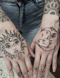 50 Meaningful And Beautiful Sun And Moon Tattoos Tribal Hand Tattoos Hand Tattoos Hand Tattoos For Women