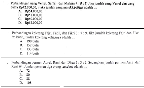 2) perbandingan panjang dan lebar sebuah persegi panjang 9:5 keliling persegipanjang ter sebut adalah 84 cm,berapa cm luas persegi panjang tersebut. Soal Perbandingan Dan Skala Pada Un 2018 Smp Matematika