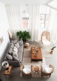 Home Design Living Room Bohemian Design White Walls Bright Interiors Gray Couch Hanging Ch Living Room Scandinavian Room Inspiration House Interior
