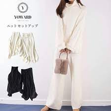 即納 きれいめニットセットアップパンツ エントリｰで ポイント3倍 ニットセットアップ パンツ ニットセットアップ レディース 黒 白 タートルネック ケーブルニット レディース ケーブル編み ニットパンツ セットアップ セットア ケーブルニット レディース