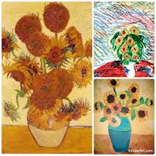 Vase with asters salvia and other flowers. Van Gogh S Sunflowers Kinderart