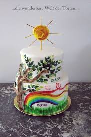 Hier Entstand Eine Wunderschone Frohliche Tauftorte Fur Moritz Mit Wiese Lebensbaum Regenbogen Und Sonne Kleine Verspie Taufe Kuchen Tauftorte Torte Taufe
