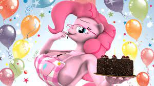 2087499 - suggestive, artist:unnero1, pinkie pie, anthro, 3d, apron,  armpits, bedroom eyes, big breasts, braless, breasts, busty pinkie pie,  cake, chocolate, clothes, female, food, glasses, huge breasts, licking,  licking fingers, looking at
