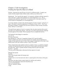 Jul 01, 2021 · calculate specific heat as c = q / (mδt). Heat Capacity Of A Metal