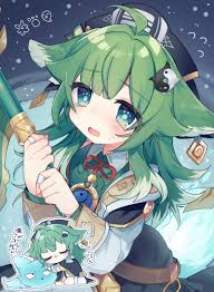 hoshihuri, huohuo (honkai: star rail), tail (honkai: star rail), honkai:  star rail, honkai (series), black headwear, commentary request, translation  request, 1girl, 1other, ahoge, bandaged fingers, bandages, black jacket,  blue background, chestnut mouth,