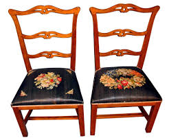 A Handsome Pair Of Connecticut Country Chippendale Period Hand Carved Cherrywood Ribbon Back Side Or Dining Chairs Feat Chair Embroidered Horse Hand Carved