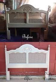 Vintage Headboard Painted Gray With White Trim Before And After Pictures Refinished By Kelly S Creations Https Painted Headboard Recycled Furniture Headboard